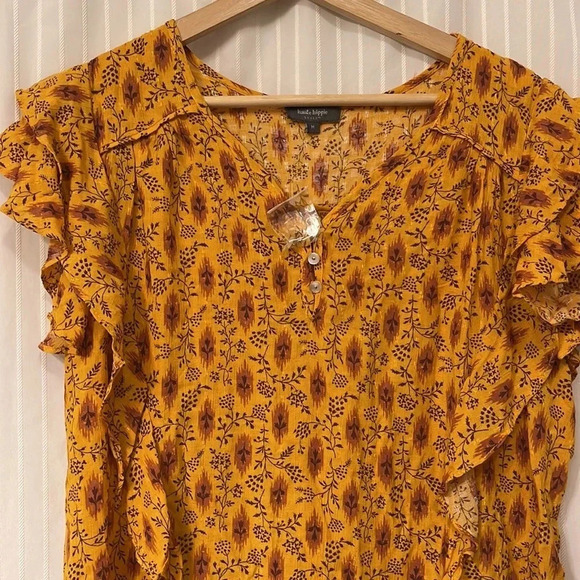 NWOT!! Haute Hippie - Size Medium - Mustard/Gold Color - Flutter Sleeves - Picture 5 of 8